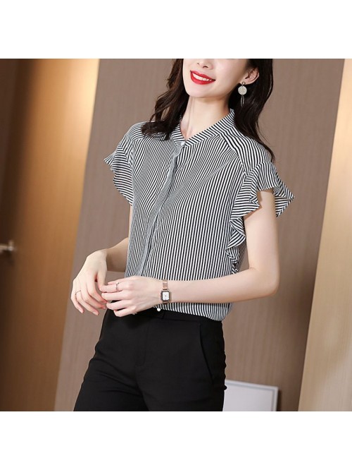 Silk shirt women's  summer new commuter strip...