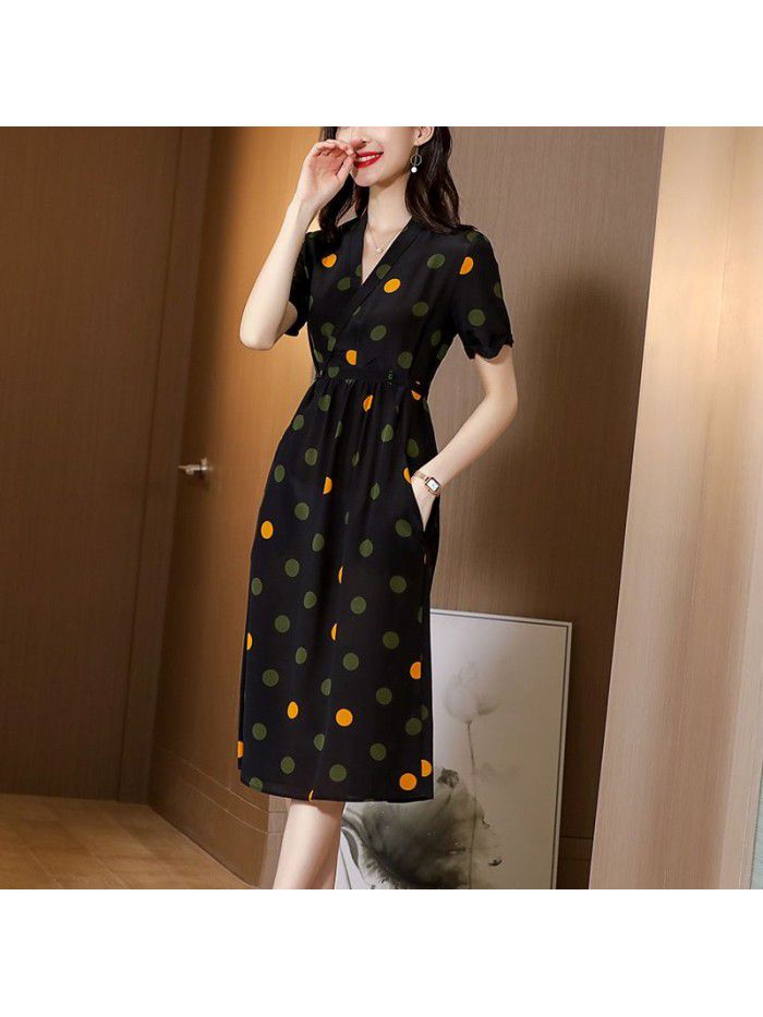 European and American silk dress  summer new V-neck slim mulberry silk dress  European and American silk dress  summer new V-neck slim mulberry silk dress