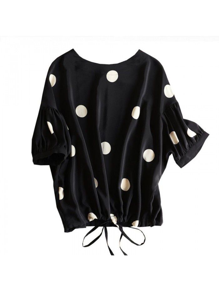 Poldian silk shirt women's European fashion station foreign style small shirt design sense small mulberry silk short sleeve top 