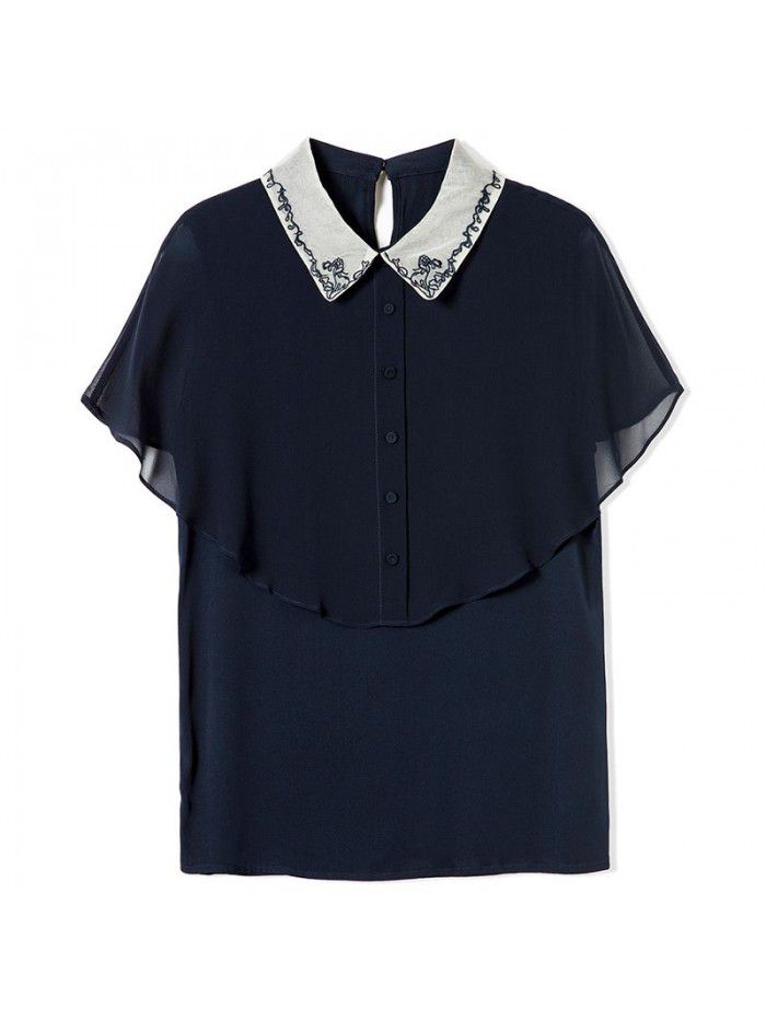 Silk t-shirt female  short sleeve splicing summer new Korean loose casual large mulberry silk top half sleeve 