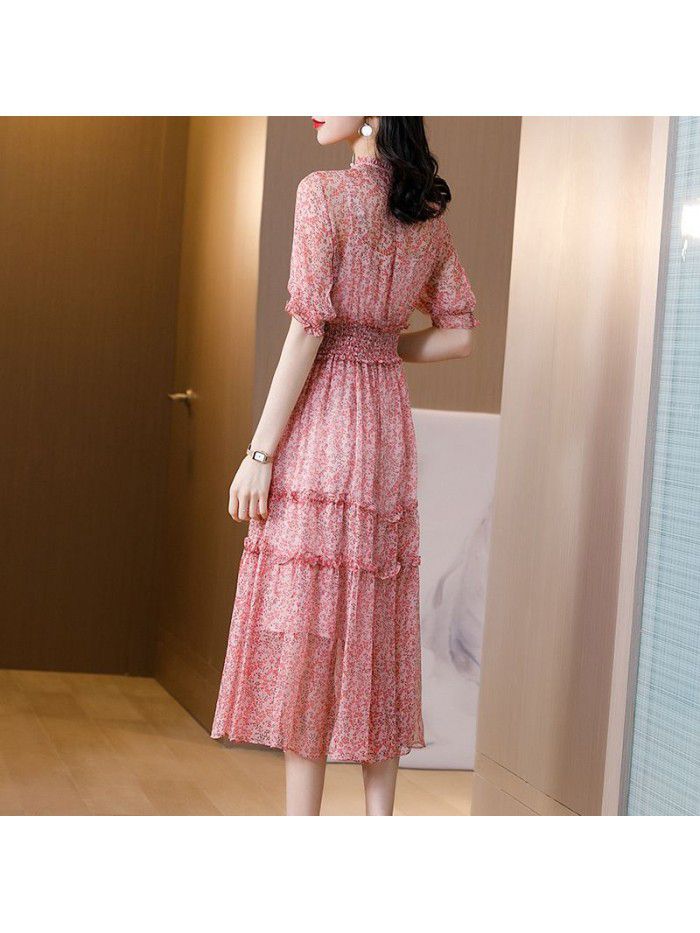 Floral silk dress for women's  summer new style slim waist silk French skirt  Floral silk dress for women's  summer new style slim waist silk French skirt