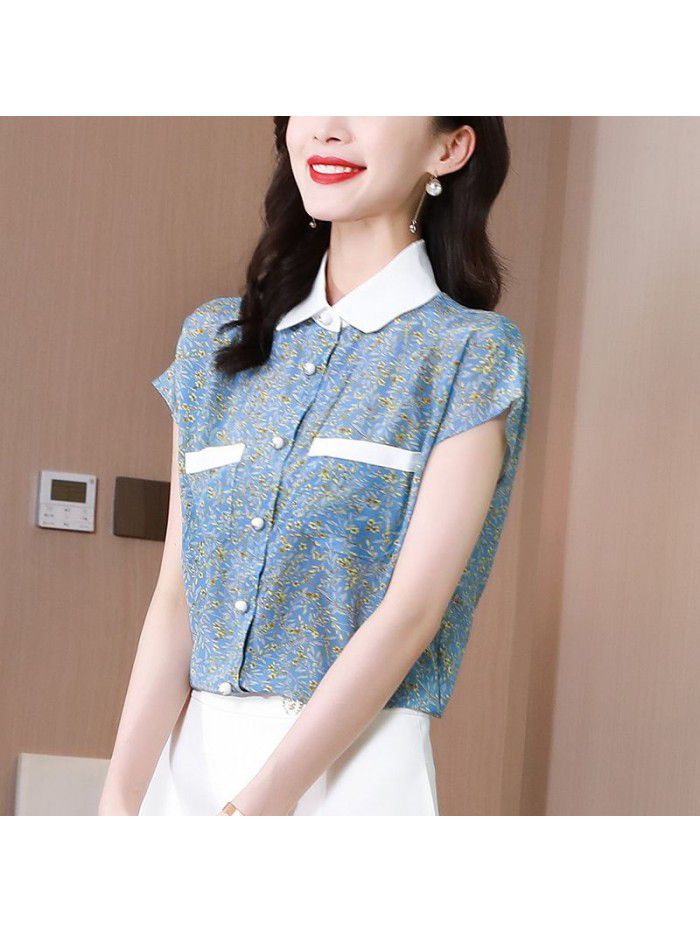 Silk crepe de Chine shirt with small flowers for women  