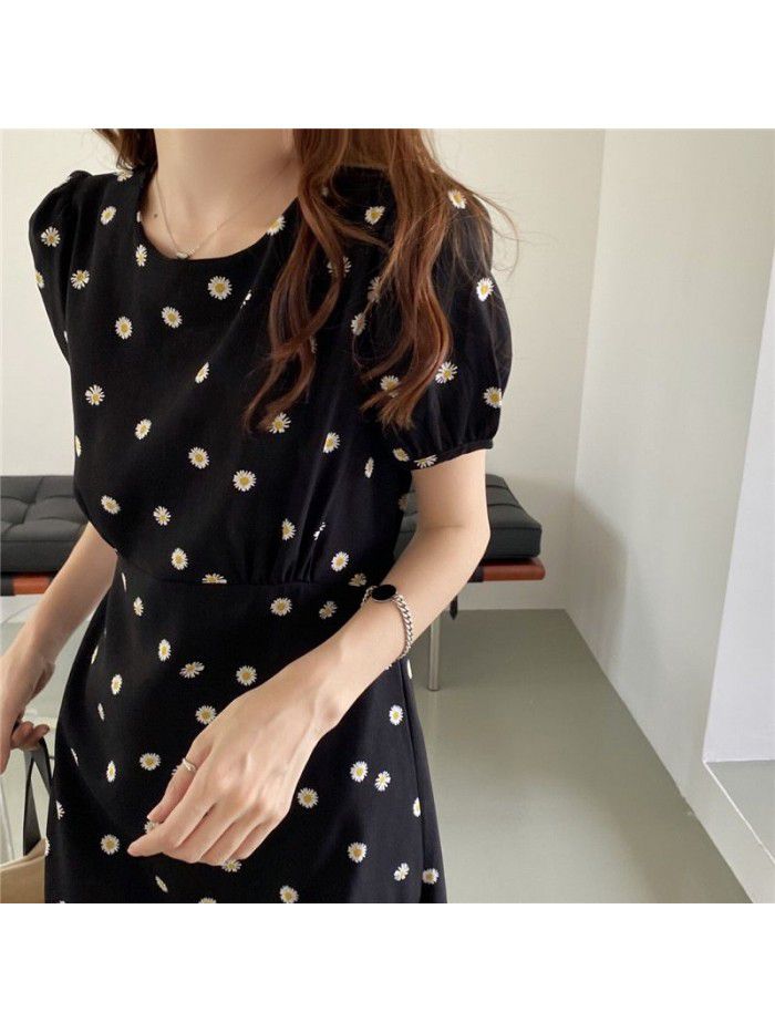 French close waist show thin temperament clever little black dress Hepburn Style Bubble Sleeve Little Daisy dress children summer 