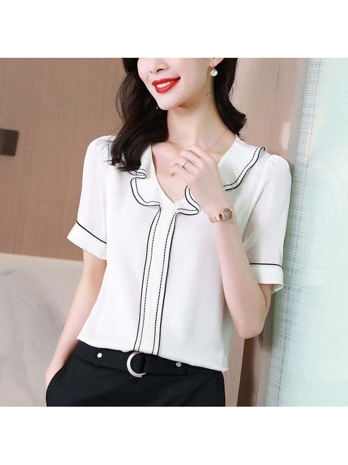 White heavyweight silk T-shirt  spring new women's loose large light ripe Gangfeng mulberry silk short sleeve top 