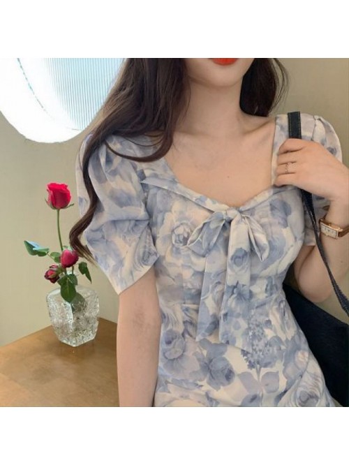 Retro oil painting dress women's  summer dres...