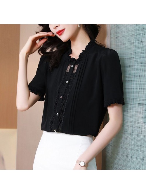 Heavyweight hollow out silk shirt women's  su...