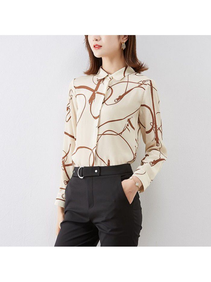 Silk women's shirt  spring new loose temperament lazy style long sleeve versatile shirt mulberry silk top 