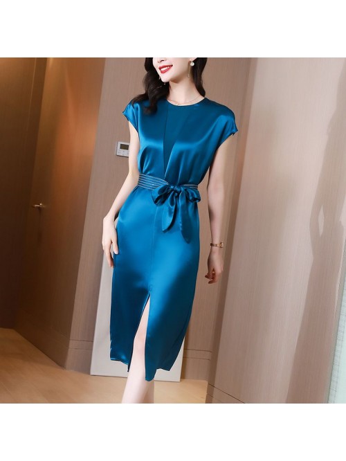 Blue triacetic acid satin dress women's summe... Blue triacetic acid satin dress women's summe...