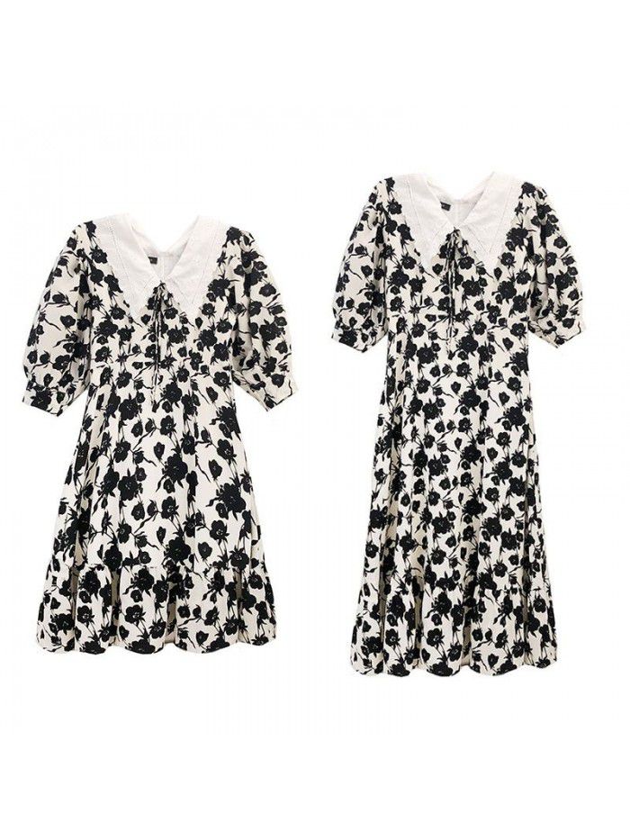 French retro floral dress women's summer temperament short waist slim long skirt A-line skirt fashion   French retro floral dress women's summer temperament short waist slim long skirt A-line skirt fashion