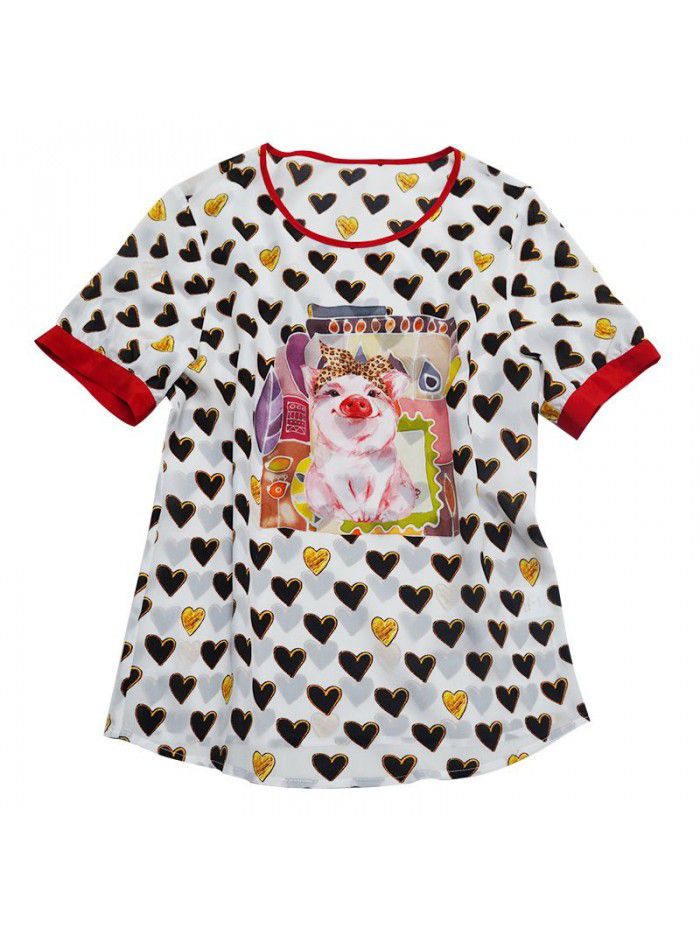 summer new Casual Short Sleeve Silk t-shirt female dog letter printed silk European T-shirt 