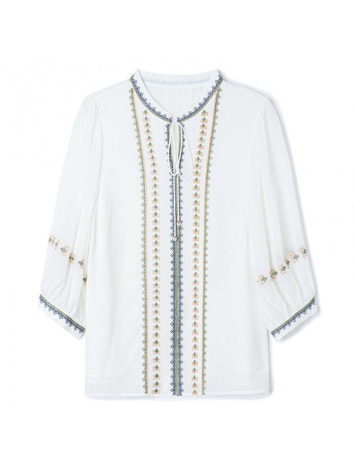 Silk shirt women's new quarter sleeve light ripe mulberry silk design top in spring  