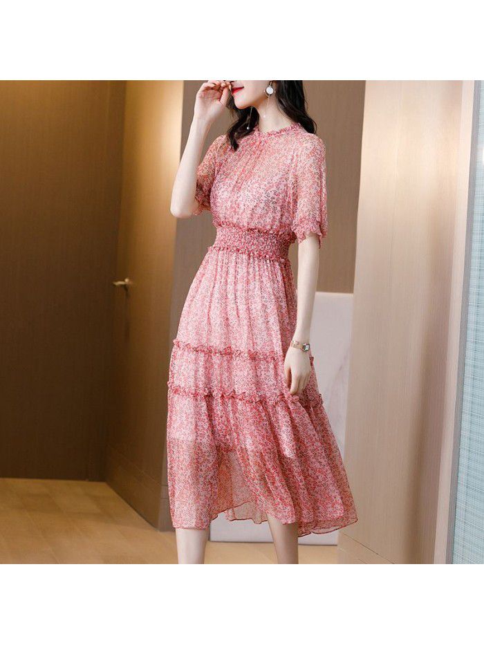 Floral silk dress for women's  summer new style slim waist silk French skirt  Floral silk dress for women's  summer new style slim waist silk French skirt