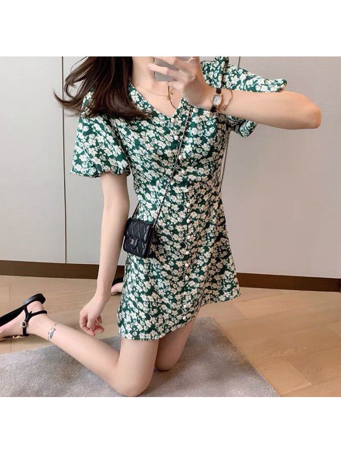 Spring and summer  new small gentle wind sweet salt skirt French floral dress women's dress 