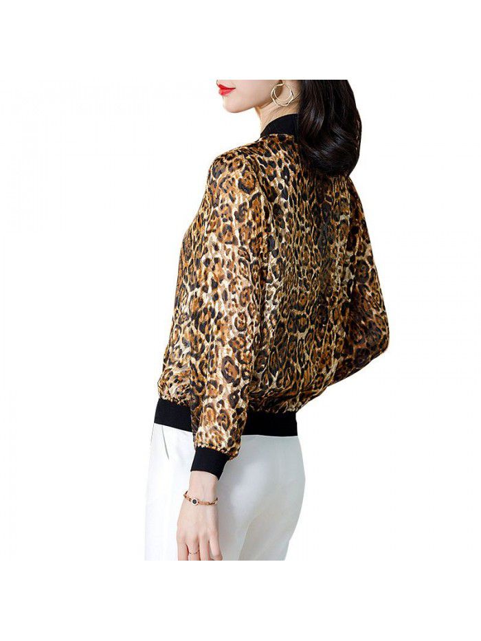 Silk long sleeve loose leopard baseball uniform women's wear 