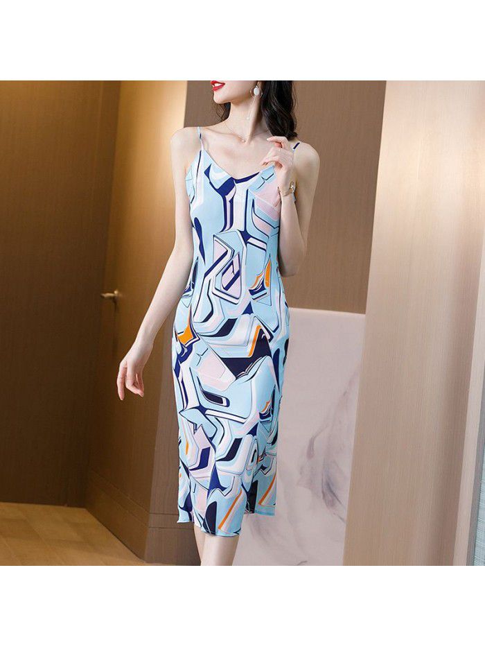 Heavyweight silk dress women's  spring new waist length skirt sleeveless slim silk suspender skirt 