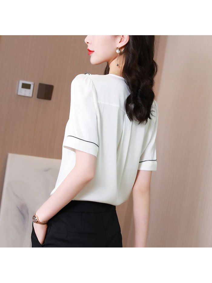 White heavyweight silk T-shirt  spring new women's loose large light ripe Gangfeng mulberry silk short sleeve top 