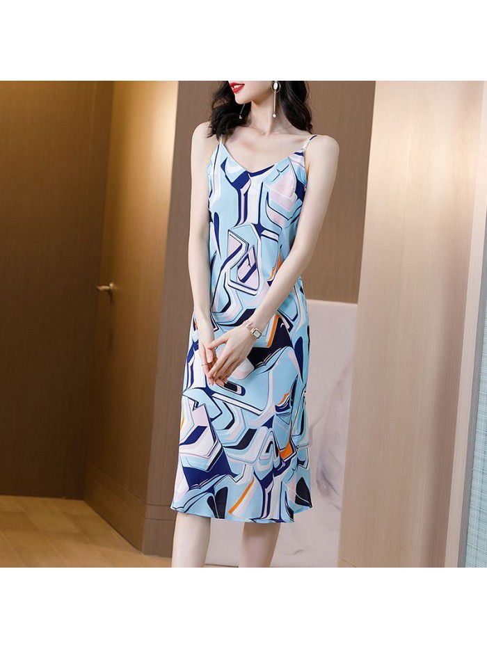 Heavyweight silk dress women's  spring new waist length skirt sleeveless slim silk suspender skirt 