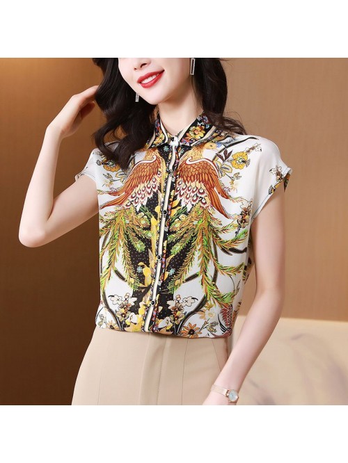 French Silk Shirt Short Sleeve  summer new loose c...