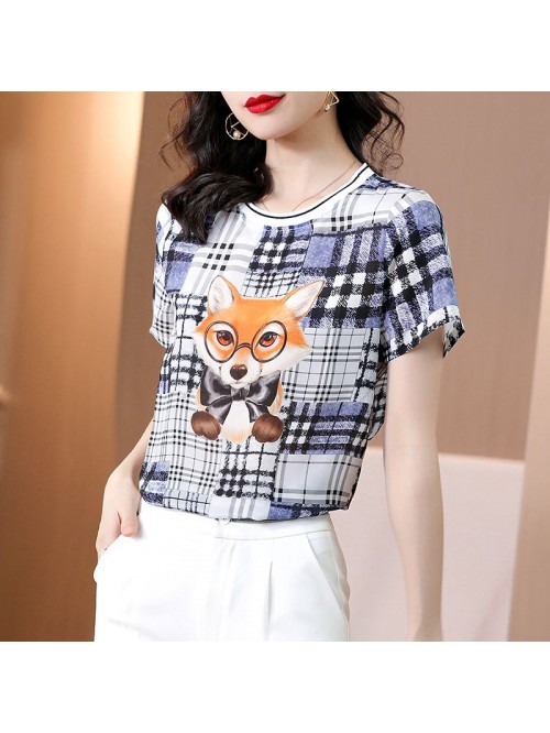 Silk short sleeve T-shirt women's summer  new...