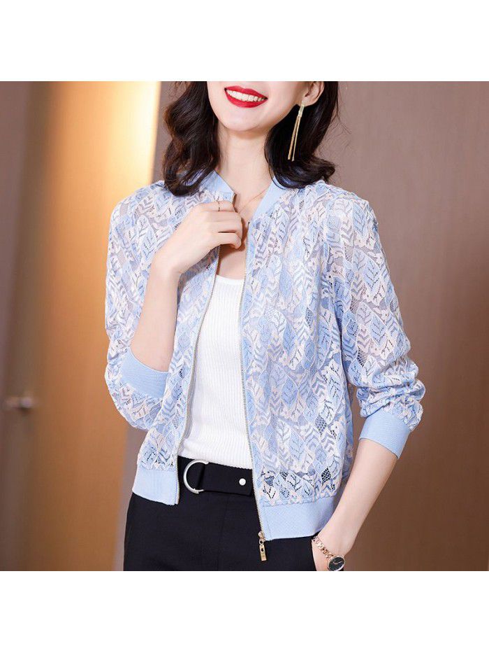 Lace Jacket Women's  new spring and summer long sleeve thin jacket fashion loose casual baseball cardigan 