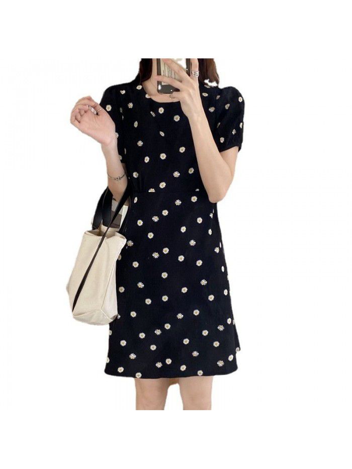 French close waist show thin temperament clever little black dress Hepburn Style Bubble Sleeve Little Daisy dress children summer 