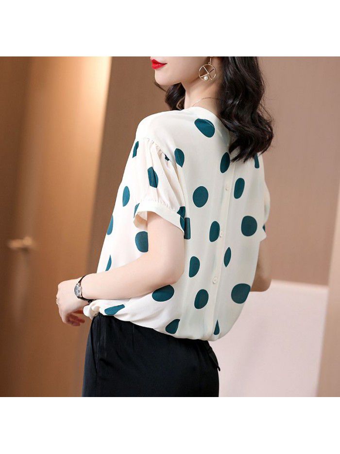 Silk shirt women's polka dot short sleeve T-shirt loose and thin  summer new leisure fashion silk shirt 