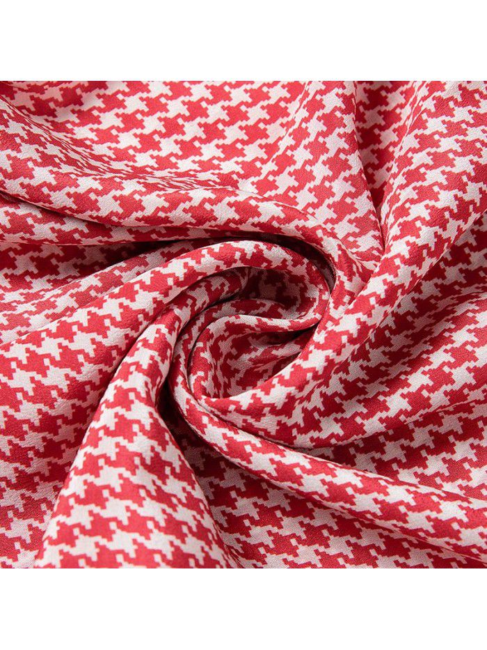 Red Plaid silk shirt women's top  summer new French Quarter Sleeve Silk Shirt women's wear 