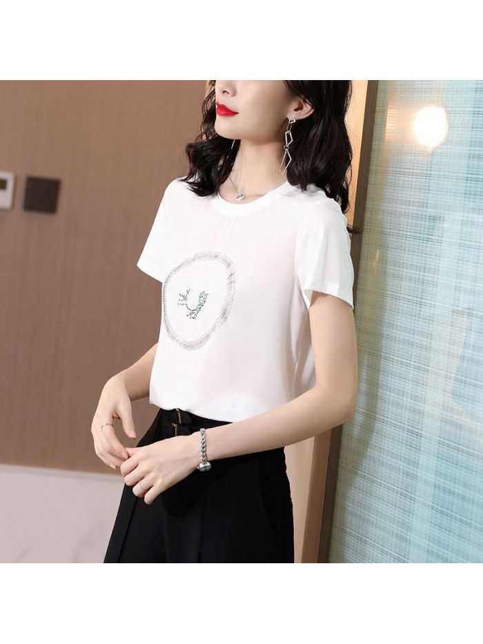 Hot drill! Silk short sleeve T-shirt women's wear  summer new Korean casual and versatile silk top women's fashion 