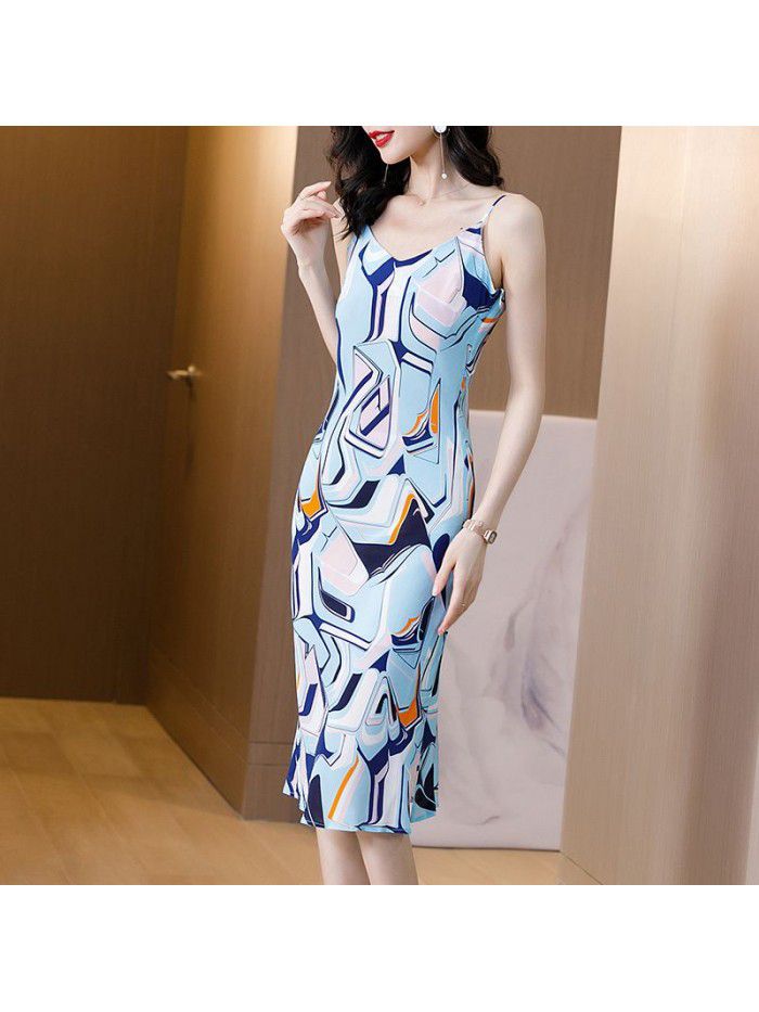 Heavyweight silk dress women's  spring new waist length skirt sleeveless slim silk suspender skirt 