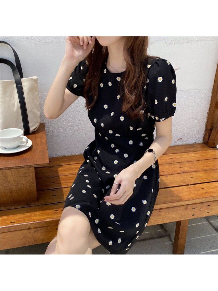 French close waist show thin temperament clever little black dress Hepburn Style Bubble Sleeve Little Daisy dress children summer 