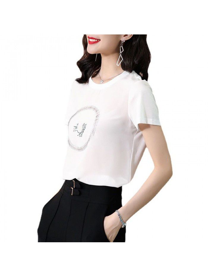 Hot drill! Silk short sleeve T-shirt women's wear  summer new Korean casual and versatile silk top women's fashion 