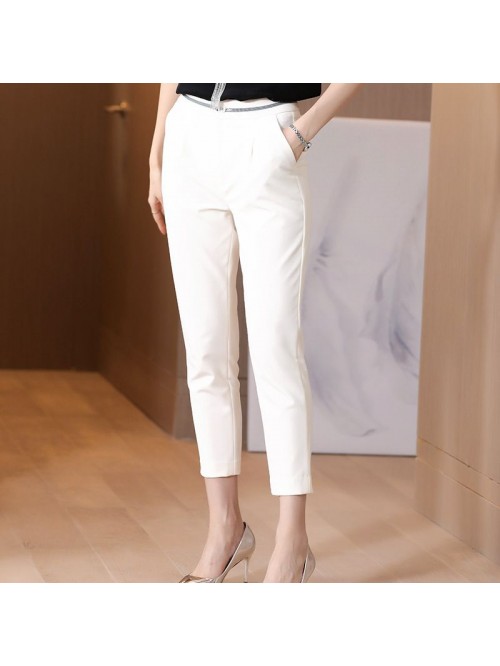 Capris summer thin high waist straight white pants...