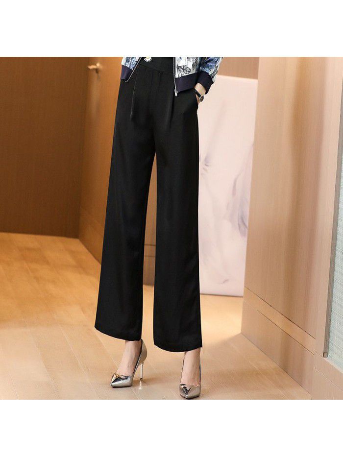 Black silk casual pants women's summer  new small zouju embroidery loose mulberry silk wide leg pants women's trendy pants 