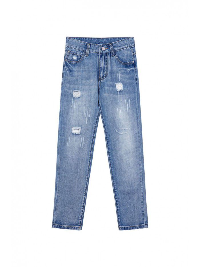 Autumn and winter  light color hole washed medium waist Capris loose women's jeans Leggings Harem Pants 