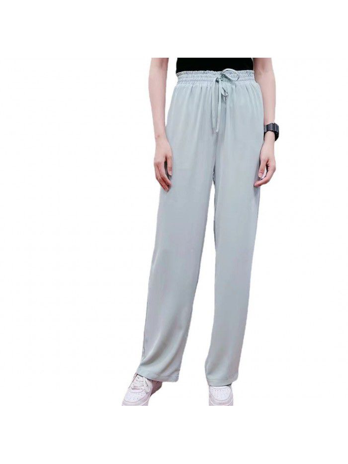 Women's straight pants  new summer loose thin solid high waist casual pants fashion summer wear 