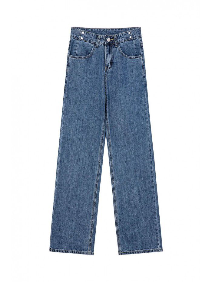 Autumn  denim wide leg pants women's loose straight high waist new drop feeling slim pants 