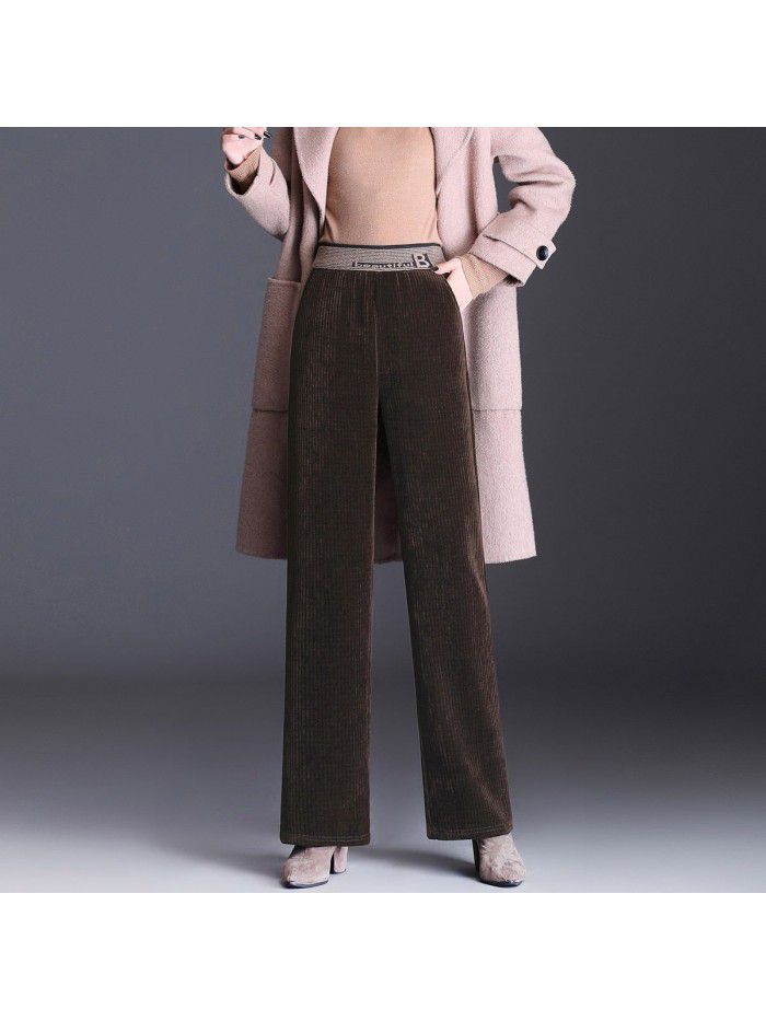 Popular chenille wide leg pants women's new high waist down corduroy straight pants 