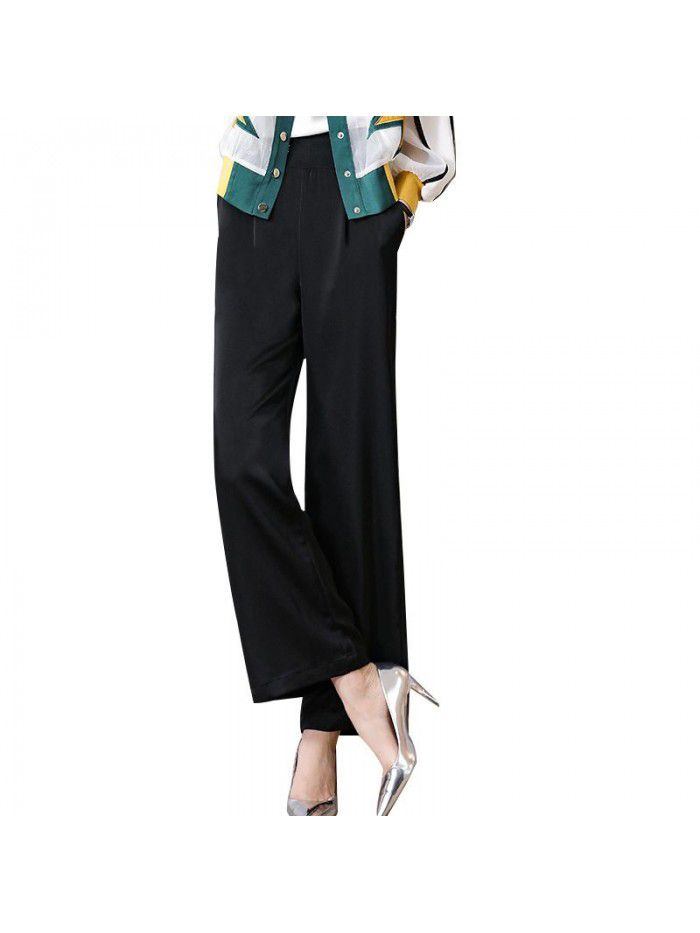 Black silk casual pants women's summer  new small zouju embroidery loose mulberry silk wide leg pants women's trendy pants 