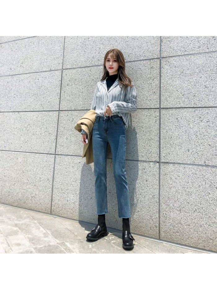 High waist straight pants jeans women show high loose thin pants pipe pants chic  autumn fashion 