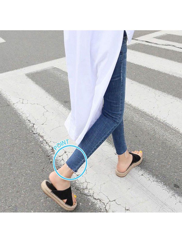 High waisted jeans women's Capris spring and summer  New Retro light blue slim versatile cropped Leggings 