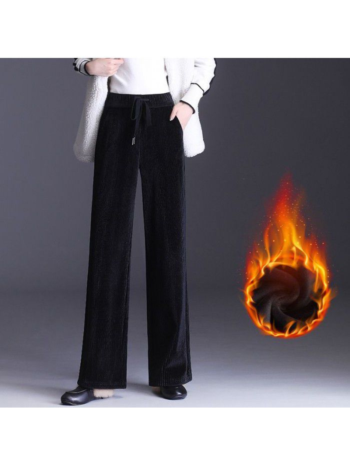 Autumn  straight wide casual pants corduroy wide leg pants women's high waist down feeling gold stripe pants 