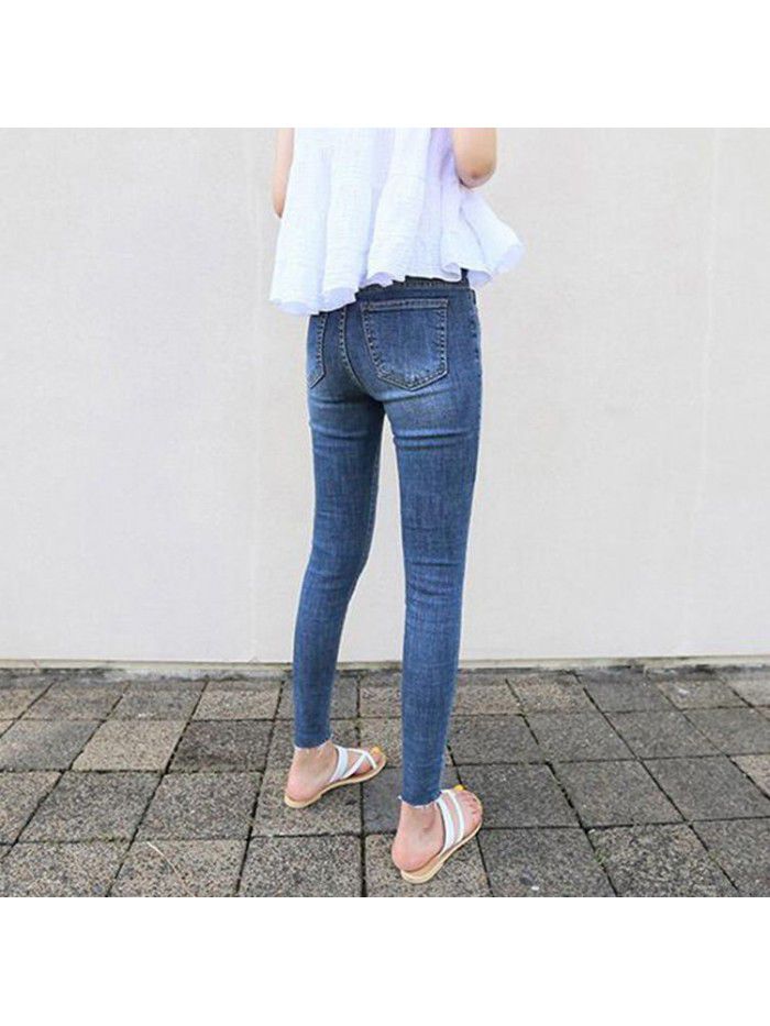 High waisted jeans women's Capris spring and summer  New Retro light blue slim versatile cropped Leggings 
