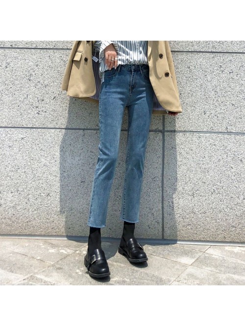 High waist straight pants jeans women show high lo...
