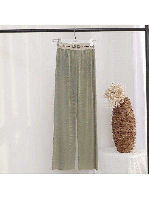 Knitted wide leg pants women's summer Retro H...