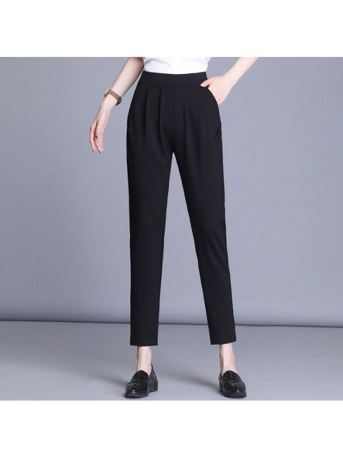 Harlem pants women's autumn summer high waist loose casual pants large elastic pants women's radish pants elastic Capris 