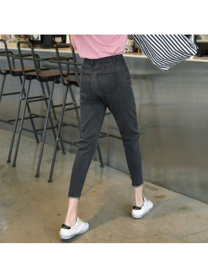 Smoke grey jeans women's radish pants  new high waist Korean versatile Leggings show thin loose Harem Pants 