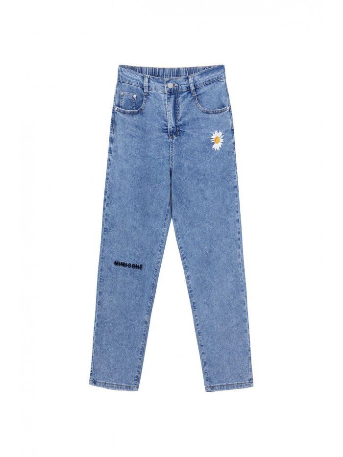 Autumn  new straight tube loose hole pants show thin daddy nine point radish pants 