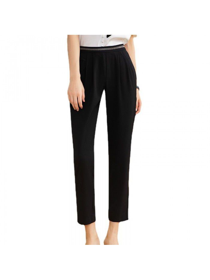 Black 9-point Harem Pants women's  spring and summer thin high waist loose comfortable thin soft pants summer 