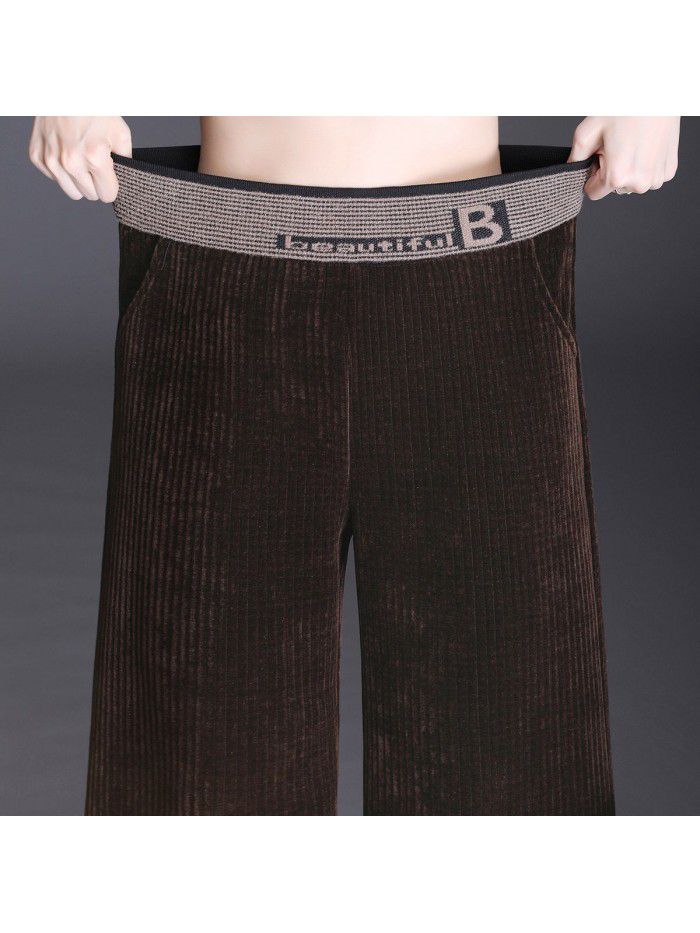 Popular chenille wide leg pants women's new high waist down corduroy straight pants 