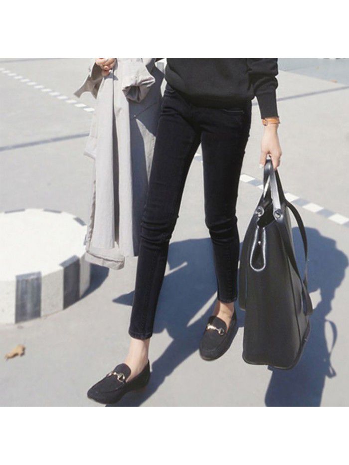 Black jeans women's cropped pencil pants spring  new high waist slim slim slim legged pants 